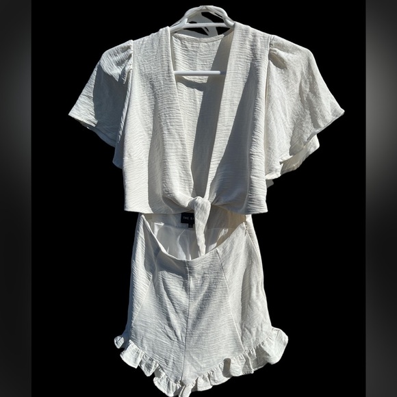 FEELIN' BLESSED WAIST-TIE FRILL TRIM ROMPER BEIGE - Picture 2 of 6